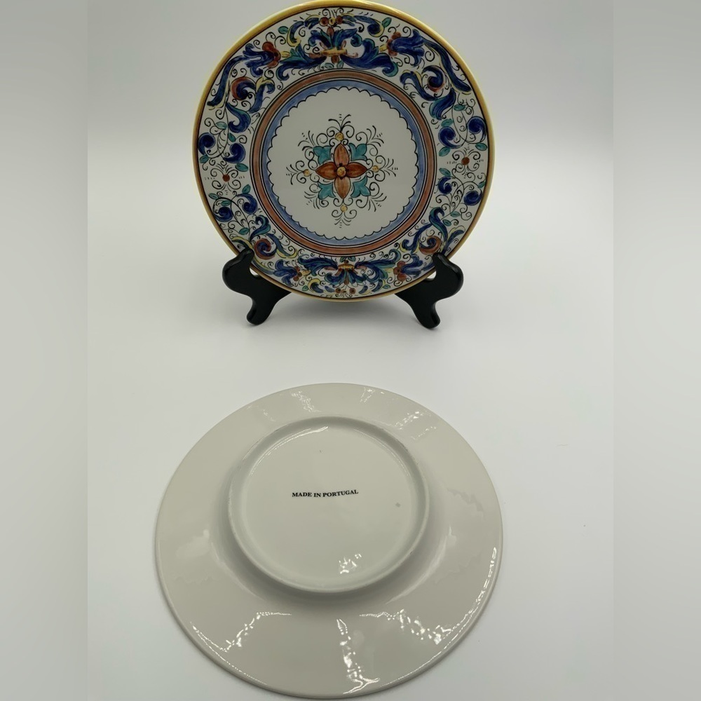 Set of 2 Handcrafted Hand Painted Ceramic Portugal Dinnerware Salad Plates